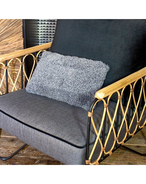 Blaues doppelseitiges Lammfellkissen - 40x25x10 cm