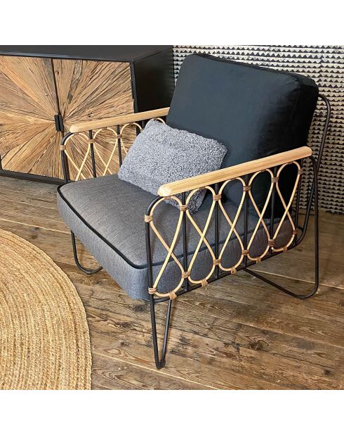 Blaues doppelseitiges Lammfellkissen - 40x25x10 cm