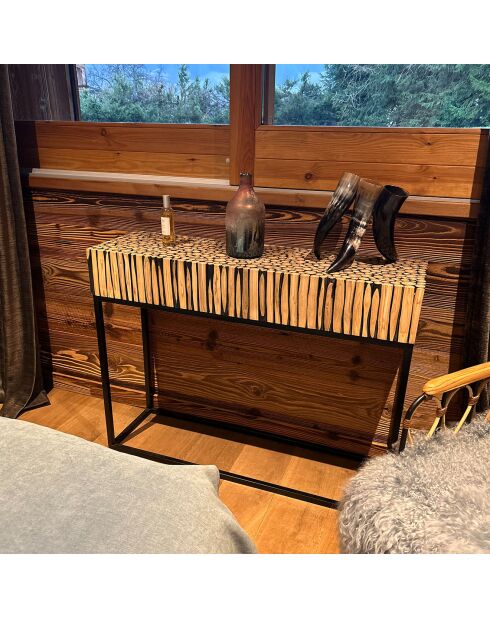 Console en branche de teck tahaa noir/beige - 100x30x75 cm