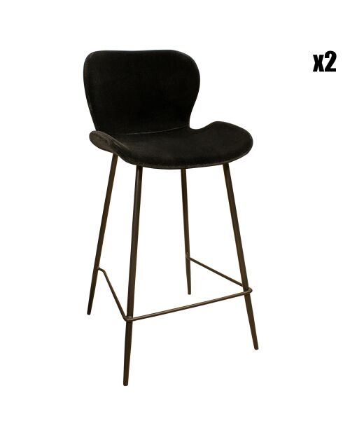 2 Chaises de bar en velours barbara noires - 54x49.5x70 cm