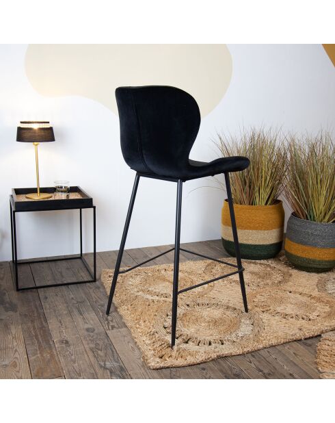 2 Chaises de bar en velours barbara noires - 54x49.5x70 cm