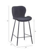 2 Chaises de bar en velours barbara noires - 54x49.5x70 cm