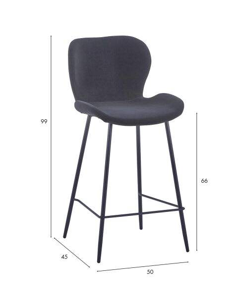 2 Chaises de bar en velours barbara noires - 54x49.5x70 cm