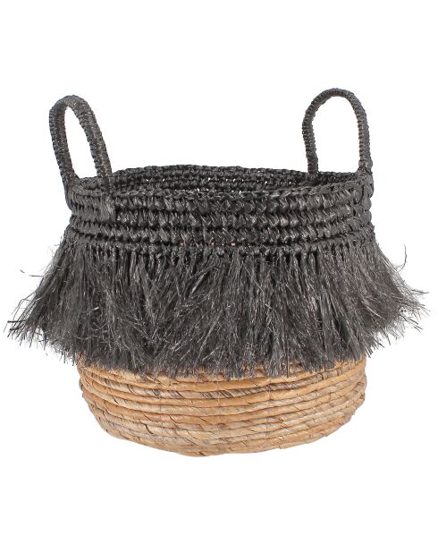 Natuurlijke mand Abaca met franjes Small zwart - 30x30x34 cm