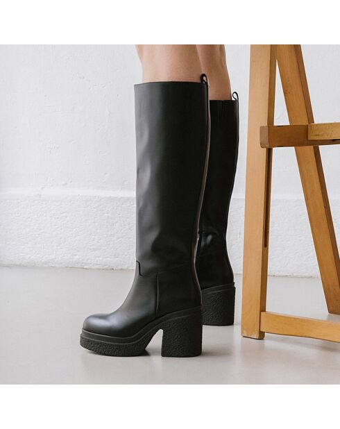 Bottes en Cuir Doria noires - Talon 9 cm