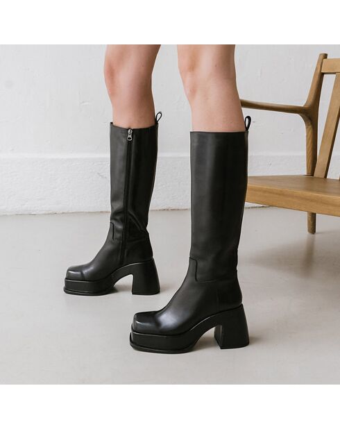 Bottes en Cuir Bermudes noires - Talon 9 cm