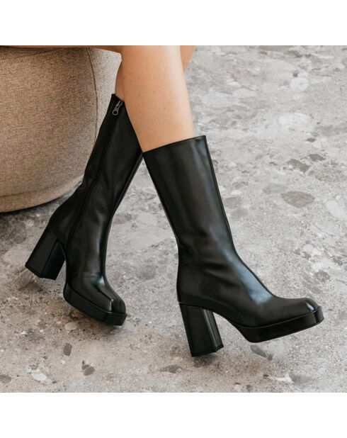 Bottes en Cuir Boulier noires - Talon 8.5 cm