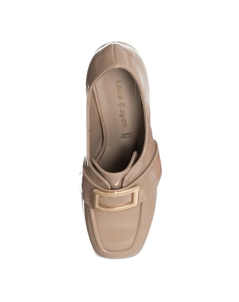 Mocassins en Cuir Fania beiges - Talon 8 cm
