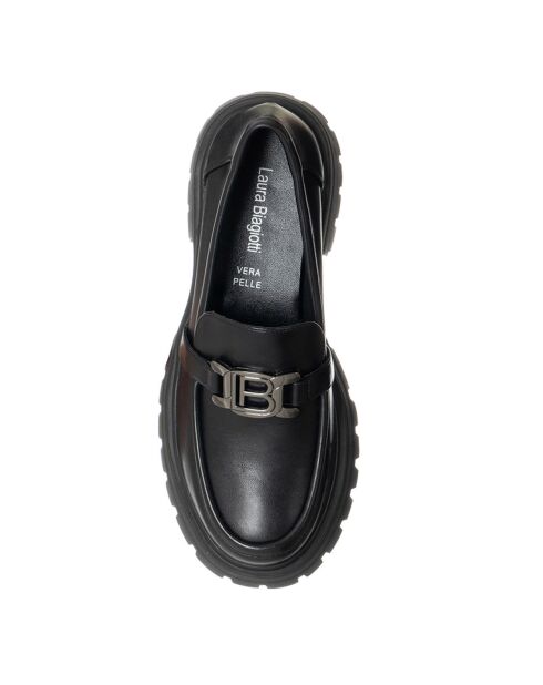 Mocassins en Cuir Polina noir/argenté - Talon 4.5 cm
