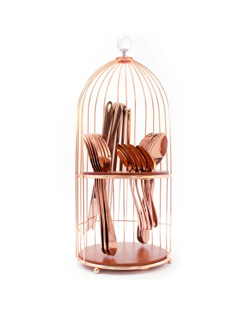 Ménagère de 24 couverts avec support/plateau à couverts design en or rose à double fonction