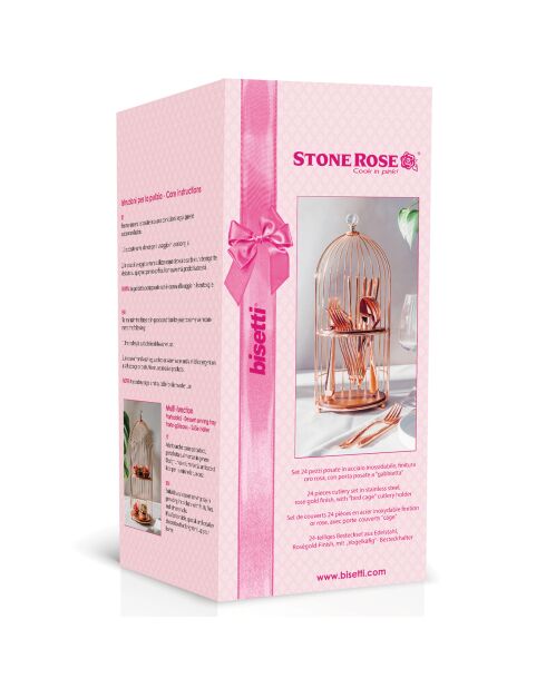 Ménagère de 24 couverts avec support/plateau à couverts design en or rose à double fonction