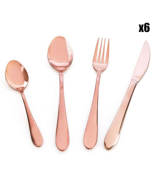 Ménagère de 24 couverts avec support/plateau à couverts design en or rose à double fonction