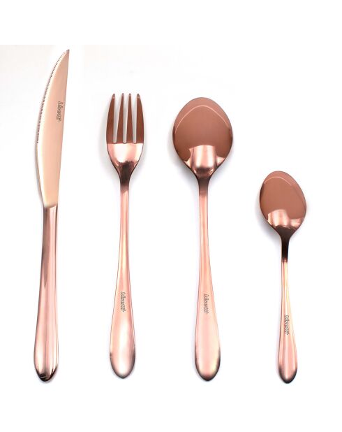 Ménagère de 24 couverts avec support/plateau à couverts design en or rose à double fonction