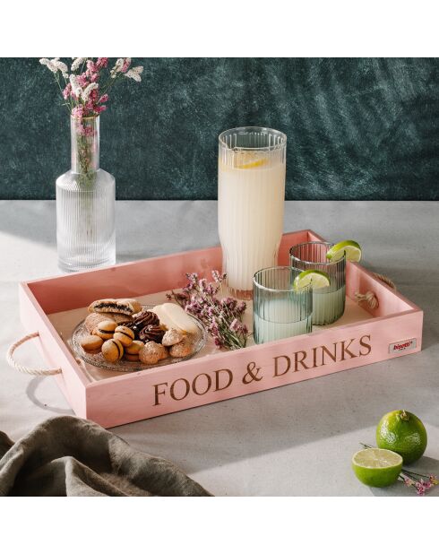 Rechthoekig dienblad voor eten en drinken Stonerose roze - 45x30x5 cm