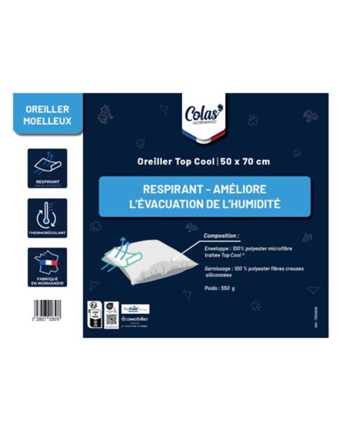 Oreiller Thermorégulateur Top Cool Bien Être blanc