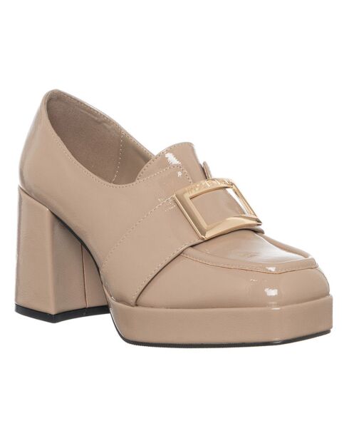 Mocassins en Cuir Fania beiges - Talon 8 cm