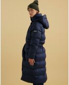 Doudoune longue ceinturée marine aigle