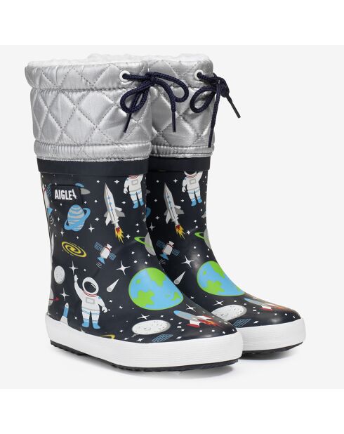 Bottes fourrées Giboulée Pt 2 High Cut imprimées space noires