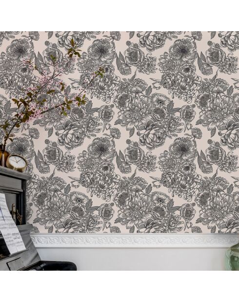 Papier Peint In Bloom noir - 53x1000 cm