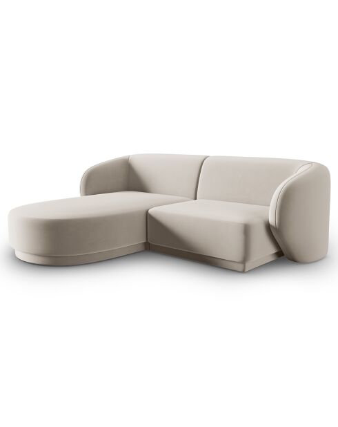 Canapé d'angle Gauche Modulaire Velours Lionel 3 Places beige - 184x155x74 cm
