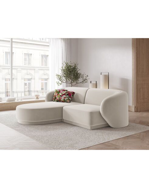 Canapé d'angle Gauche Modulaire Velours Lionel 3 Places beige - 184x155x74 cm