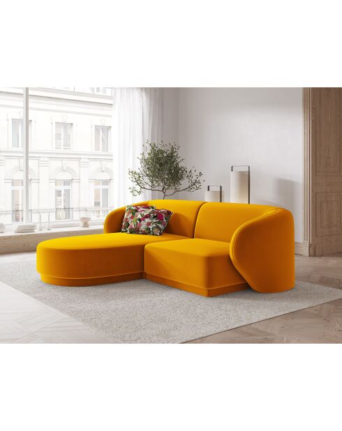 Canapé d'angle Gauche Modulaire Velours Lionel 3 Places jaune - 184x155x74 cm