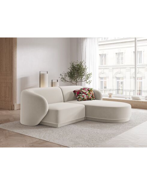 Canapé d'angle Droit Modulaire Velours Lionel 3 Places beige - 184x155x74 cm