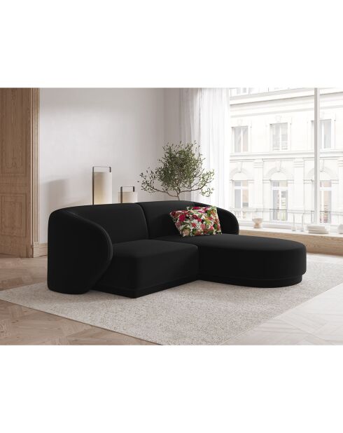 Canapé d'angle Droit Modulaire Velours Lionel 3 Places noir - 184x155x74 cm