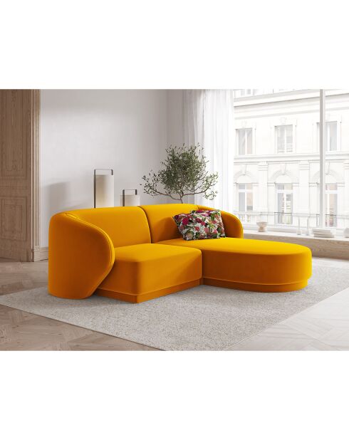 Canapé d'angle Droit Modulaire Velours Lionel 3 Places jaune - 184x155x74 cm