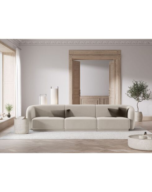 Canapé Modulaire Velours Lionel 3 Places beige - 259x85x74 cm