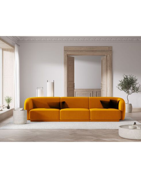 Canapé Modulaire Velours Lionel 3 Places jaune - 259x85x74 cm
