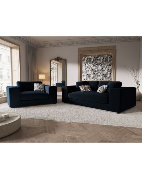 Canapé Velours Tendance 3 Places bleu foncé - 220x122x72 cm
