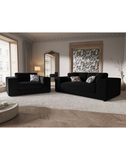 Canapé Velours Tendance 3 Places noir - 220x122x72 cm