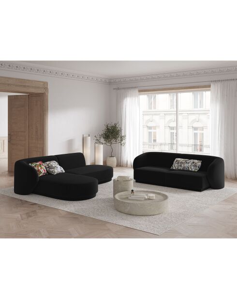 Canapé d'angle Velours Ouvert à Gauche Modulable Lionel 4 Places noir - 227x155x74 cm