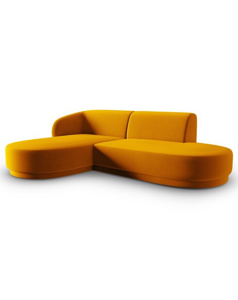 Canapé d'angle Velours Ouvert à Gauche Modulable Lionel 4 Places jaune - 227x155x74 cm
