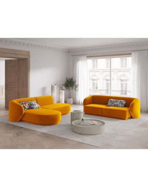 Canapé d'angle Velours Ouvert à Gauche Modulable Lionel 4 Places jaune - 227x155x74 cm