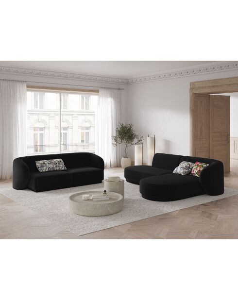 Canapé d'angle Velours Ouvert Droit Modulable Lionel 4 Places noir - 227x155x74 cm
