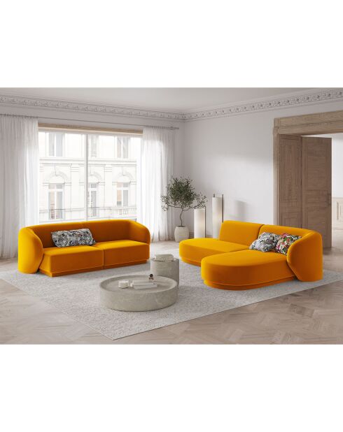 Lionel Modulares Ecksofa aus Samt, offen rechts, für 4 Personen, 227 x 155 x 74 cm, gelb