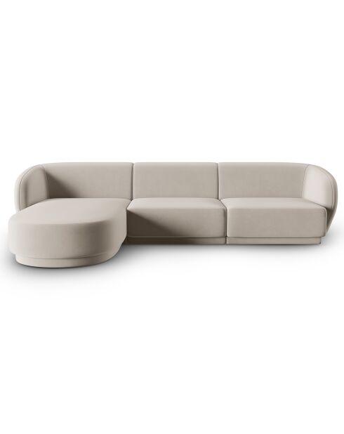 Canapé d'angle Gauche Modulaire Velours Lionel 4 Places beige - 259x155x74 cm