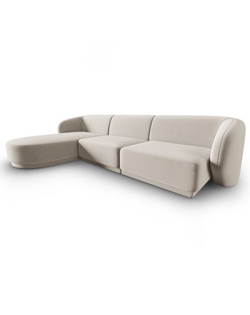 Canapé d'angle Gauche Modulaire Velours Lionel 4 Places beige - 259x155x74 cm