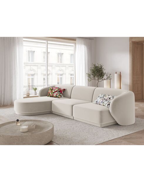 Canapé d'angle Gauche Modulaire Velours Lionel 4 Places beige - 259x155x74 cm