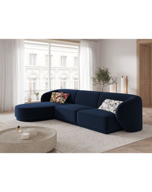 Canapé d'angle Gauche Modulaire Velours Lionel 4 Places bleu roi - 259x155x74 cm