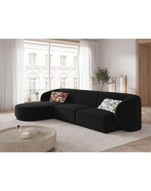 Canapé d'angle Gauche Modulaire Velours Lionel 4 Places noir - 259x155x74 cm