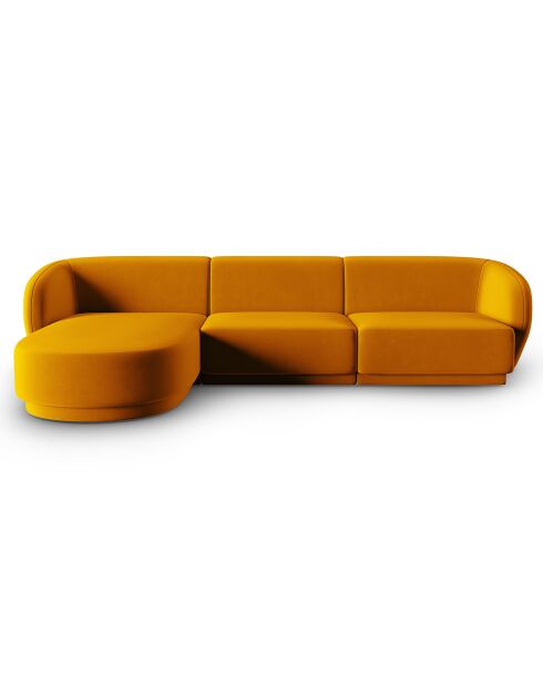 Canapé d'angle Gauche Modulaire Velours Lionel 4 Places jaune - 259x155x74 cm