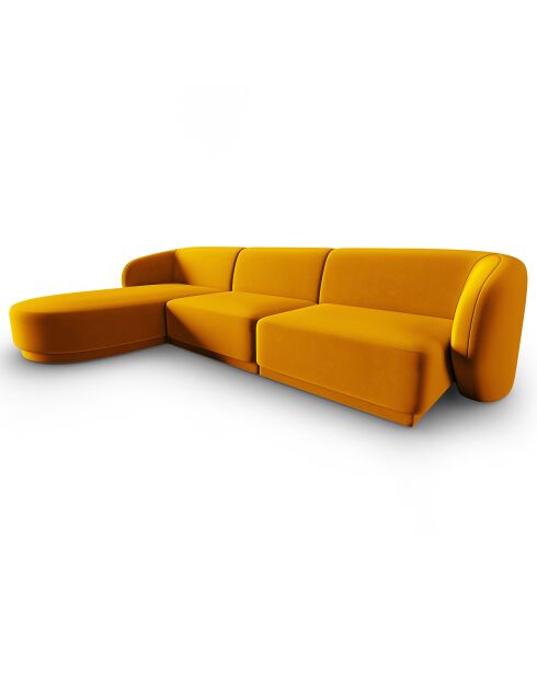 Canapé d'angle Gauche Modulaire Velours Lionel 4 Places jaune - 259x155x74 cm