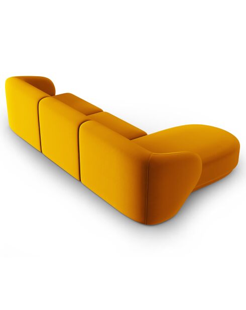 Canapé d'angle Gauche Modulaire Velours Lionel 4 Places jaune - 259x155x74 cm