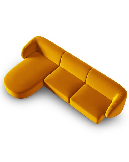 Canapé d'angle Gauche Modulaire Velours Lionel 4 Places jaune - 259x155x74 cm