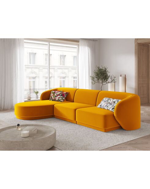 Canapé d'angle Gauche Modulaire Velours Lionel 4 Places jaune - 259x155x74 cm