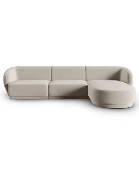Canapé d'angle Droit Modulaire Velours Lionel 4 Places beige - 259x155x74 cm