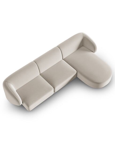 Canapé d'angle Droit Modulaire Velours Lionel 4 Places beige - 259x155x74 cm